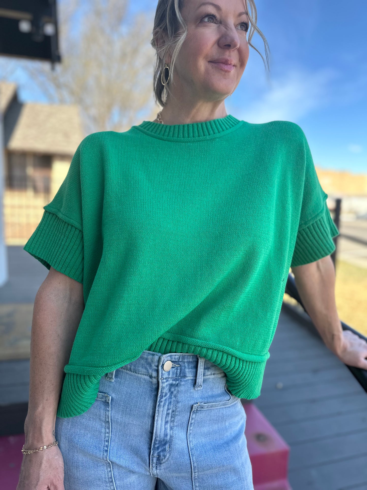 Drop Sleeve Sweater - Green
