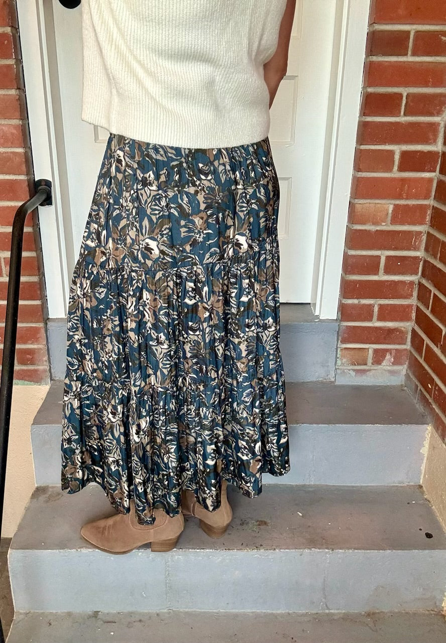 Tiered Printed Chiffon Skirt - Small