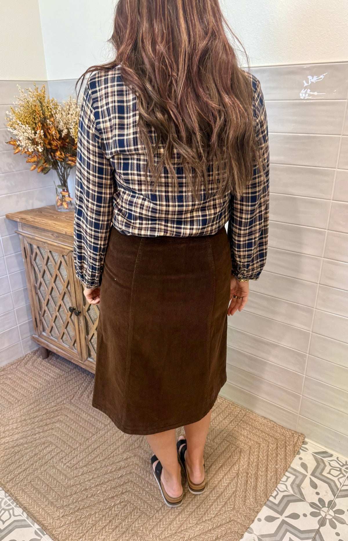 Corduroy Midi Skirt - Chocolate