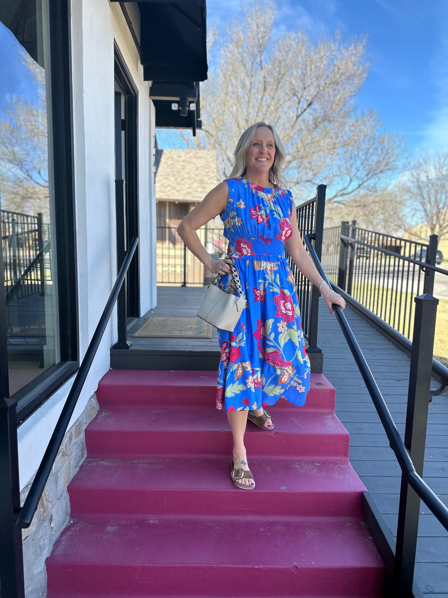 Blue Floral Midi Dress