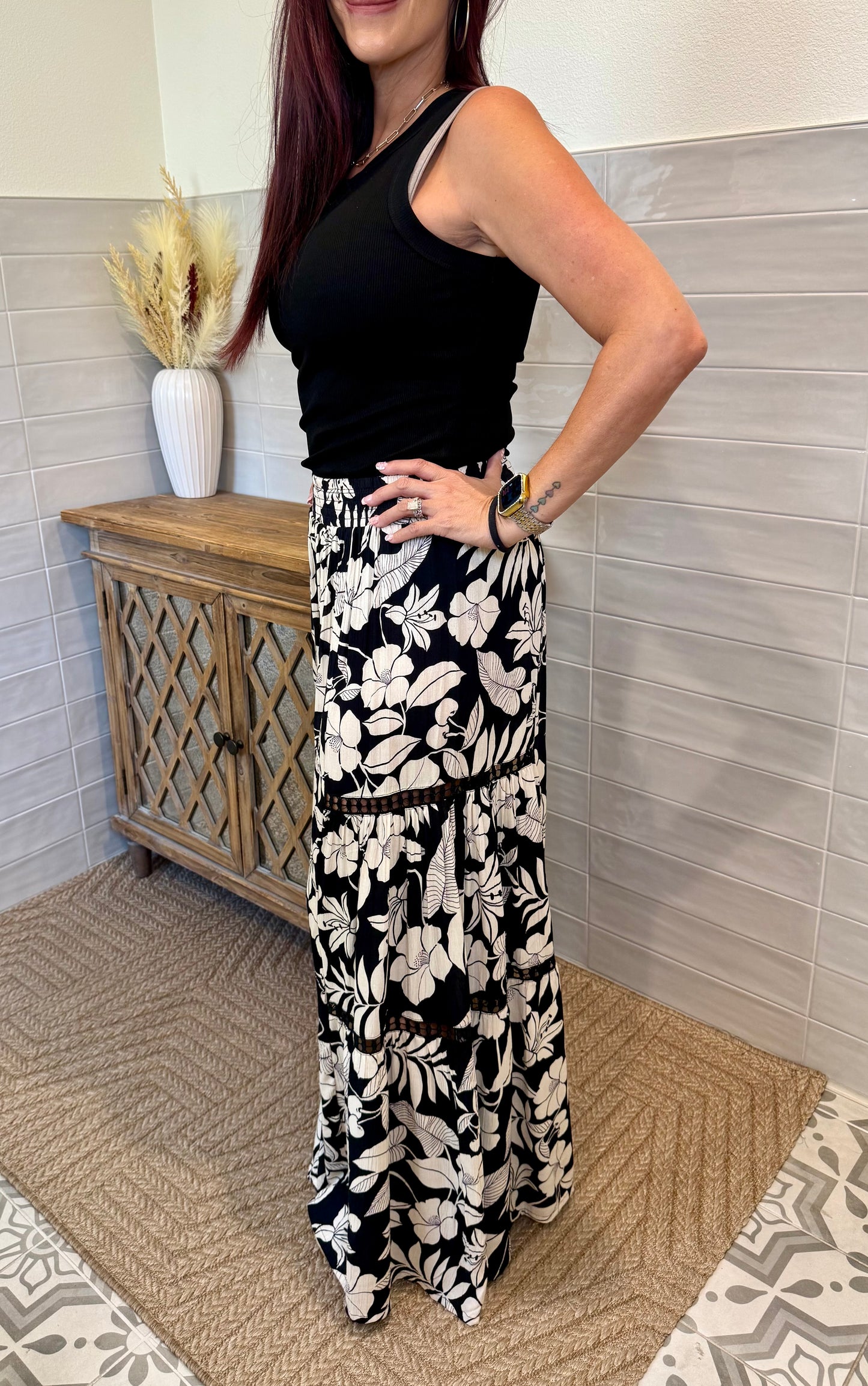 Black Lace Wide Leg Pants