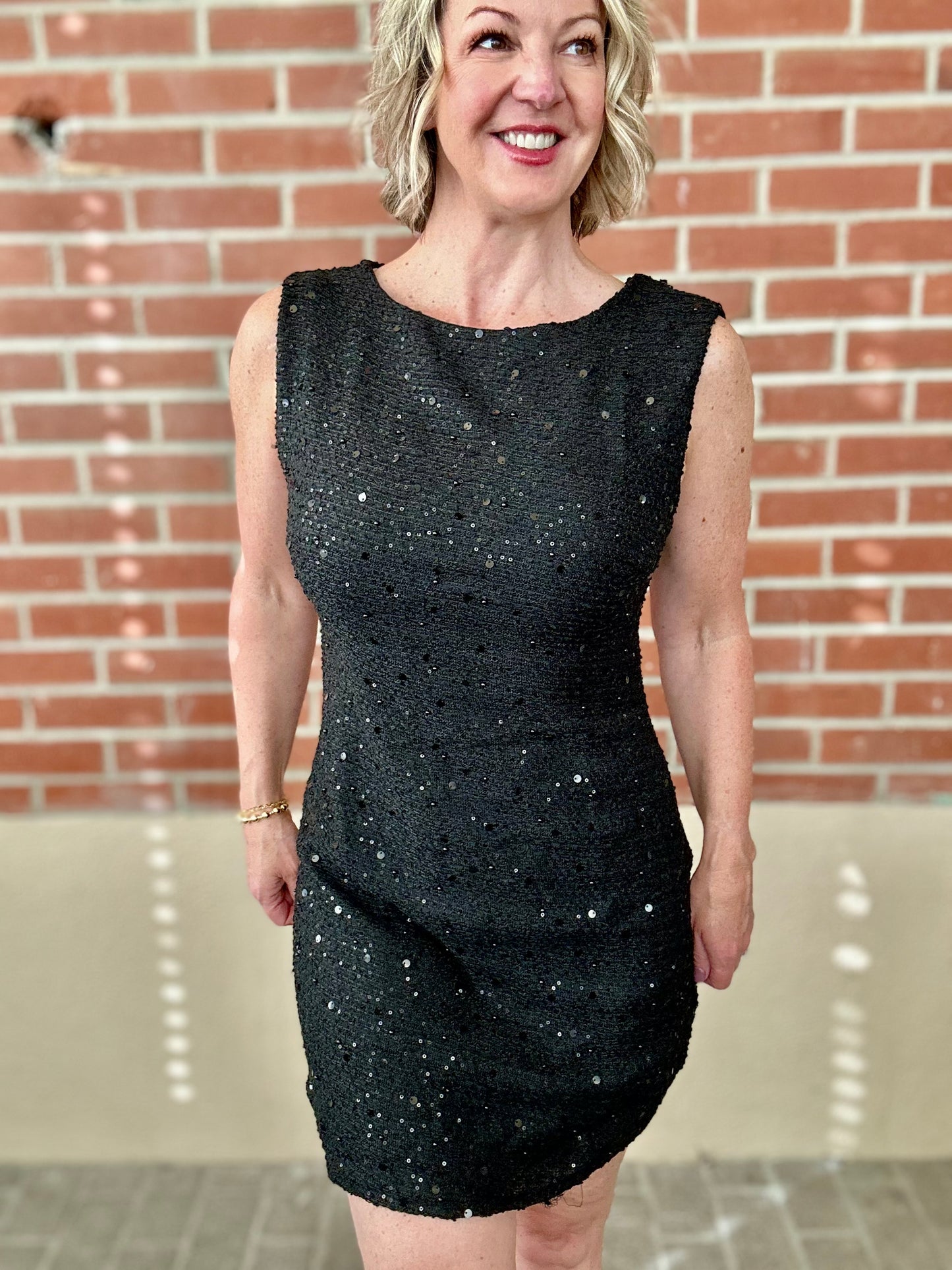 Black Sequin Tweed Dress - Small