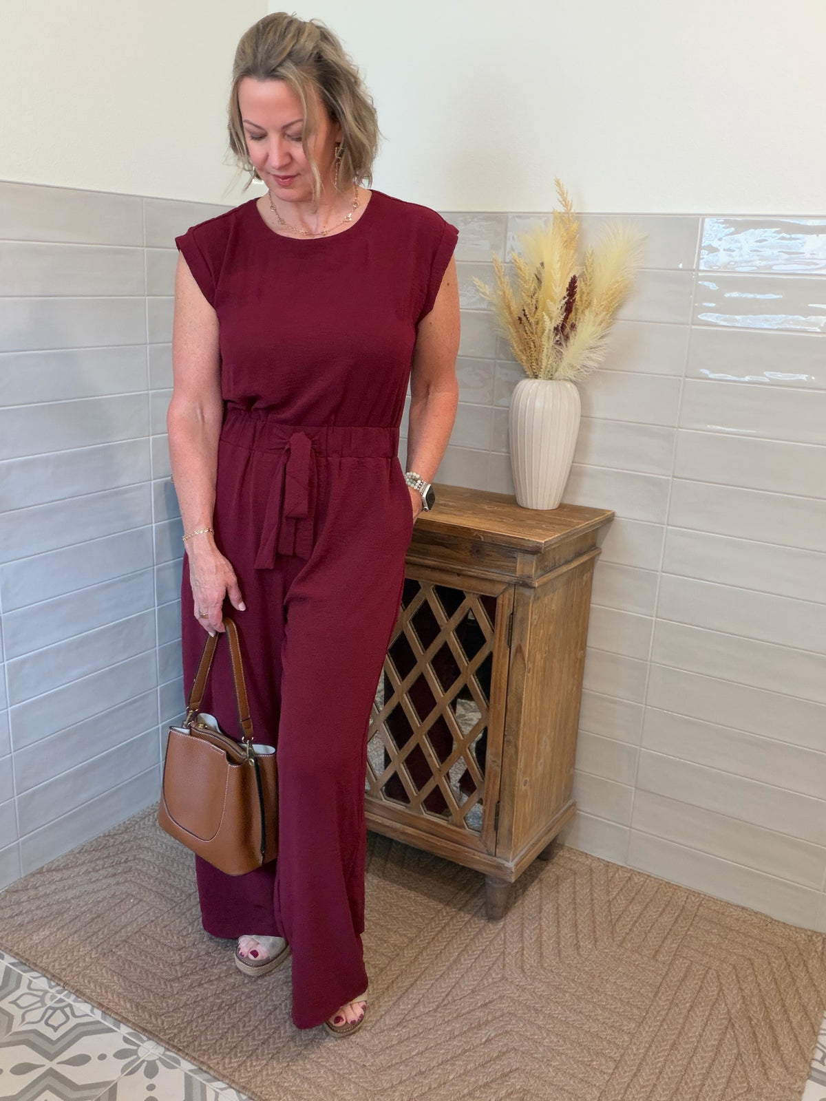 Sleeveless Jumpsuit - Wine