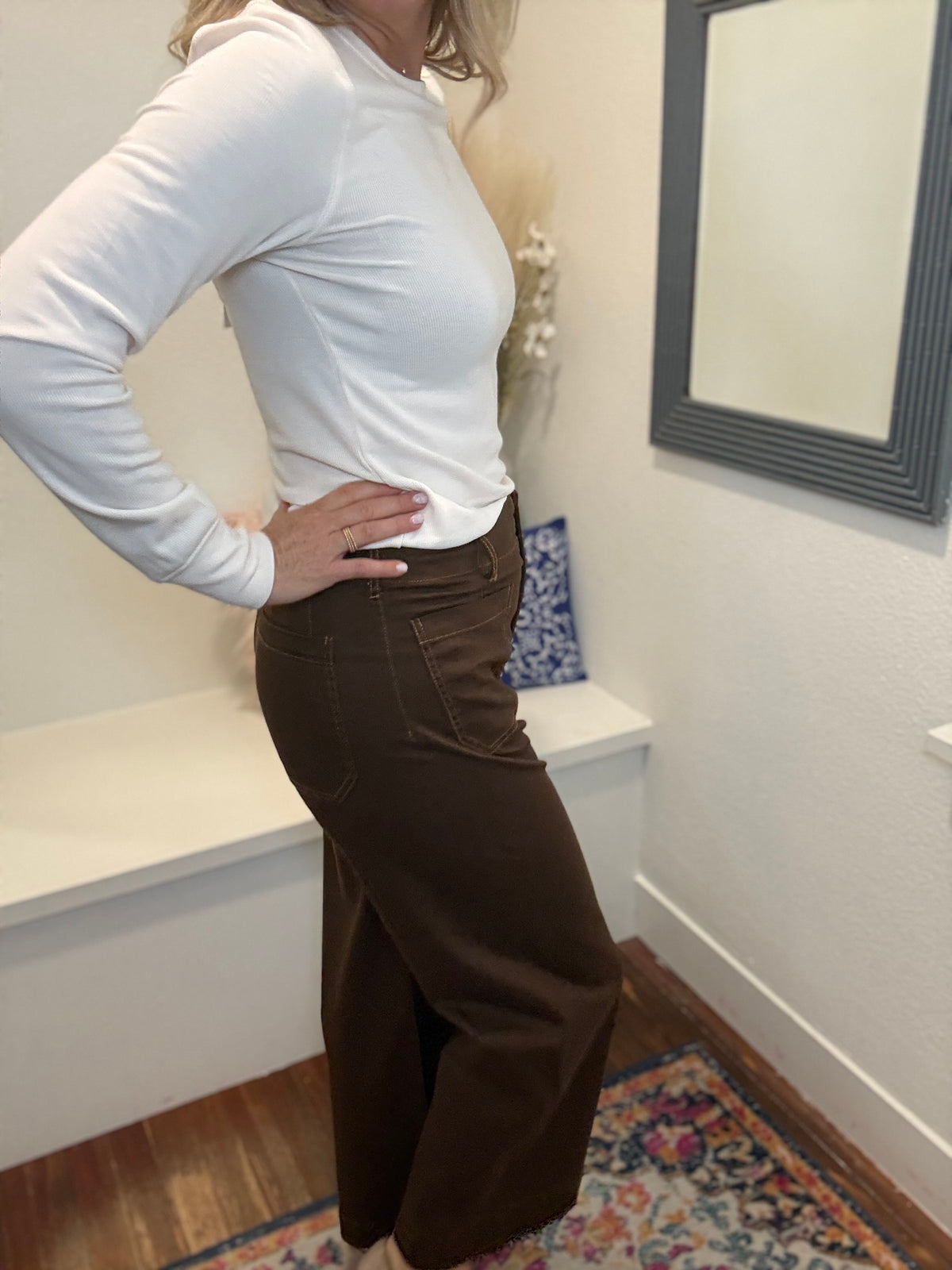 Washed Stretch Pants - Brown