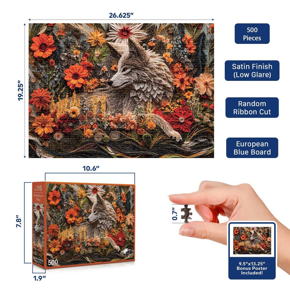 Wildflower Wolf Puzzle - 500 Piece