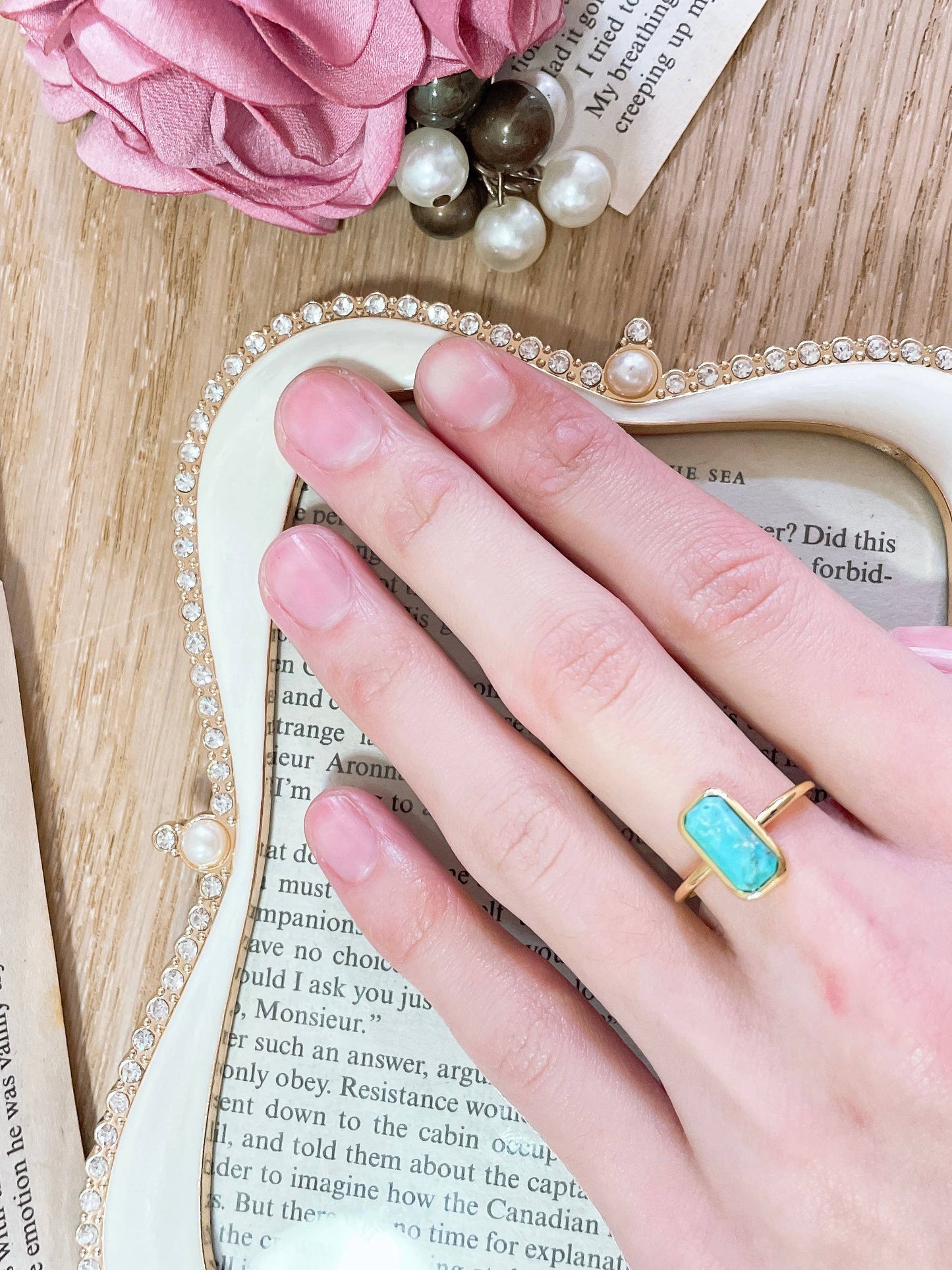 Stabilized Turquoise Rectangle Ring - GF