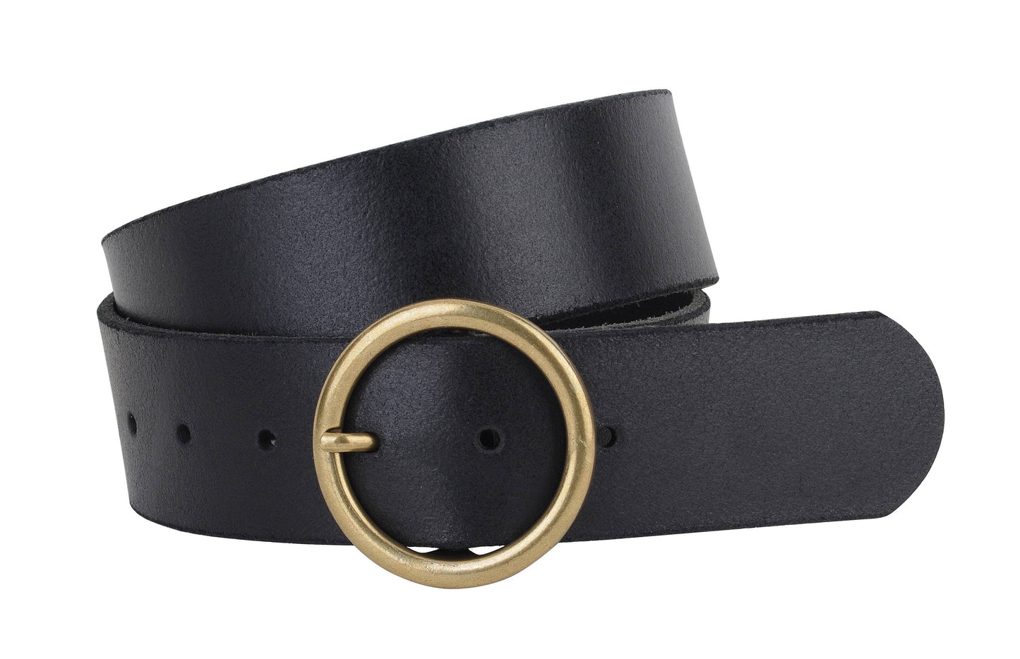 Wide Circle Buckle Leather Belt