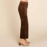 Corduroy Wide Leg High Rise Pants: Chestnut