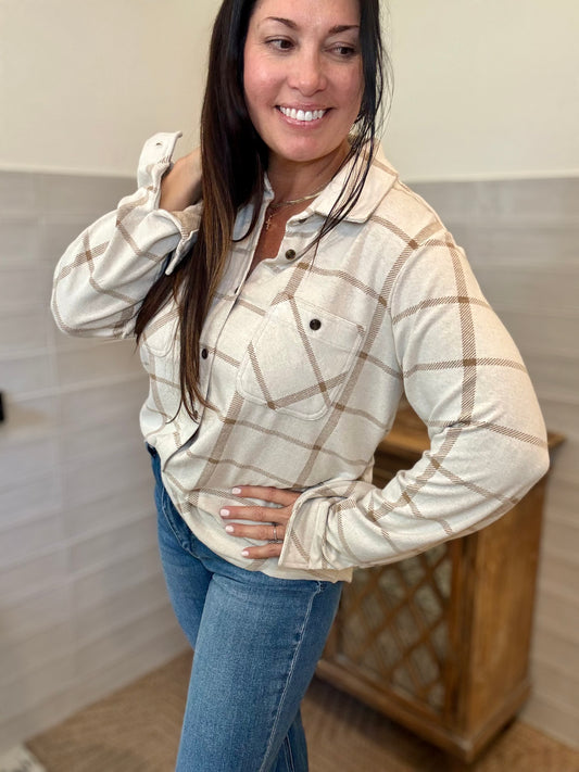 Beige Plaid Button Up Shirt