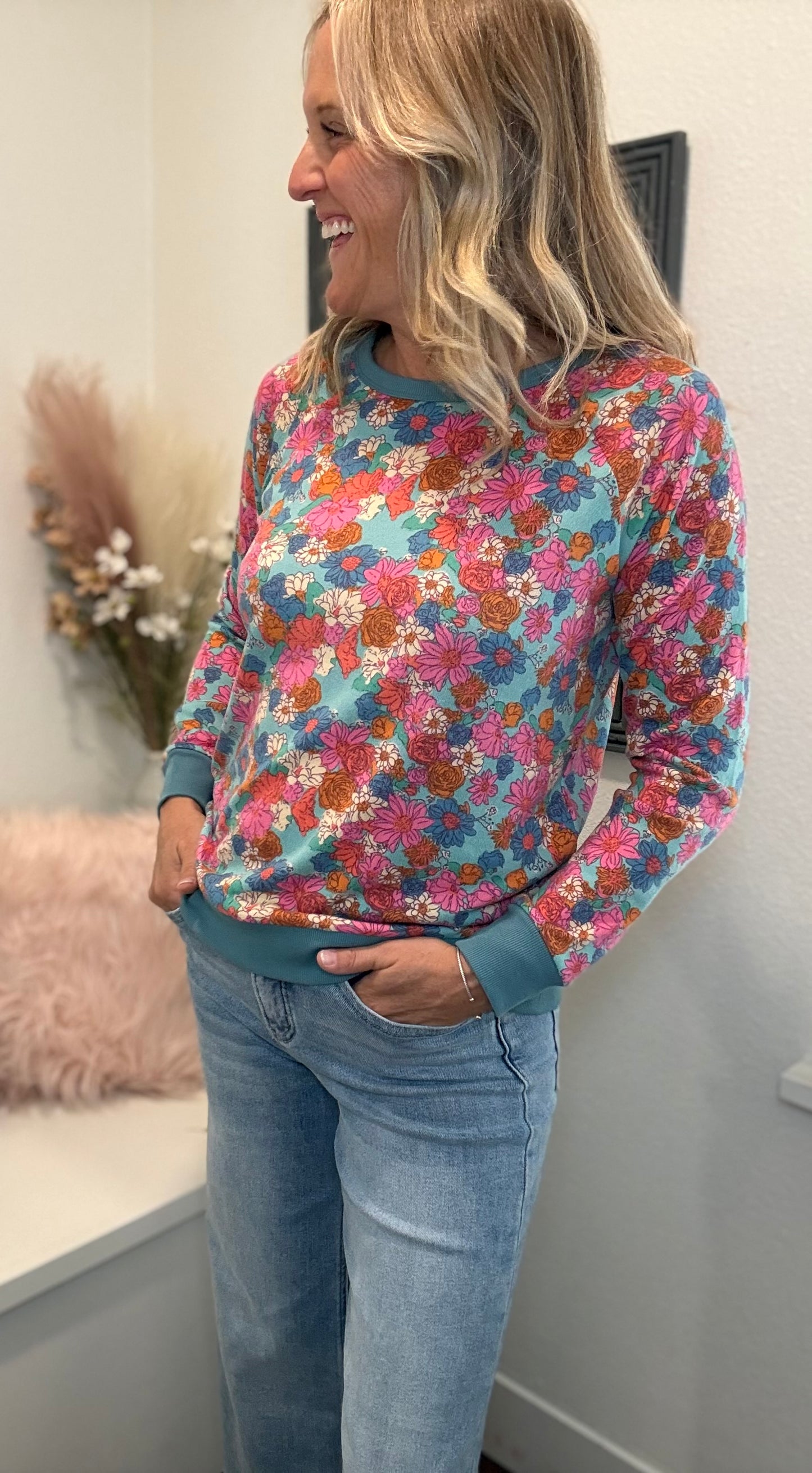 Dusty Jade Floral Sweatshirt