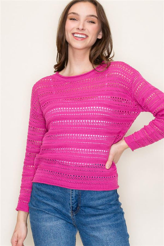 Fuchsia Crochet Sweater