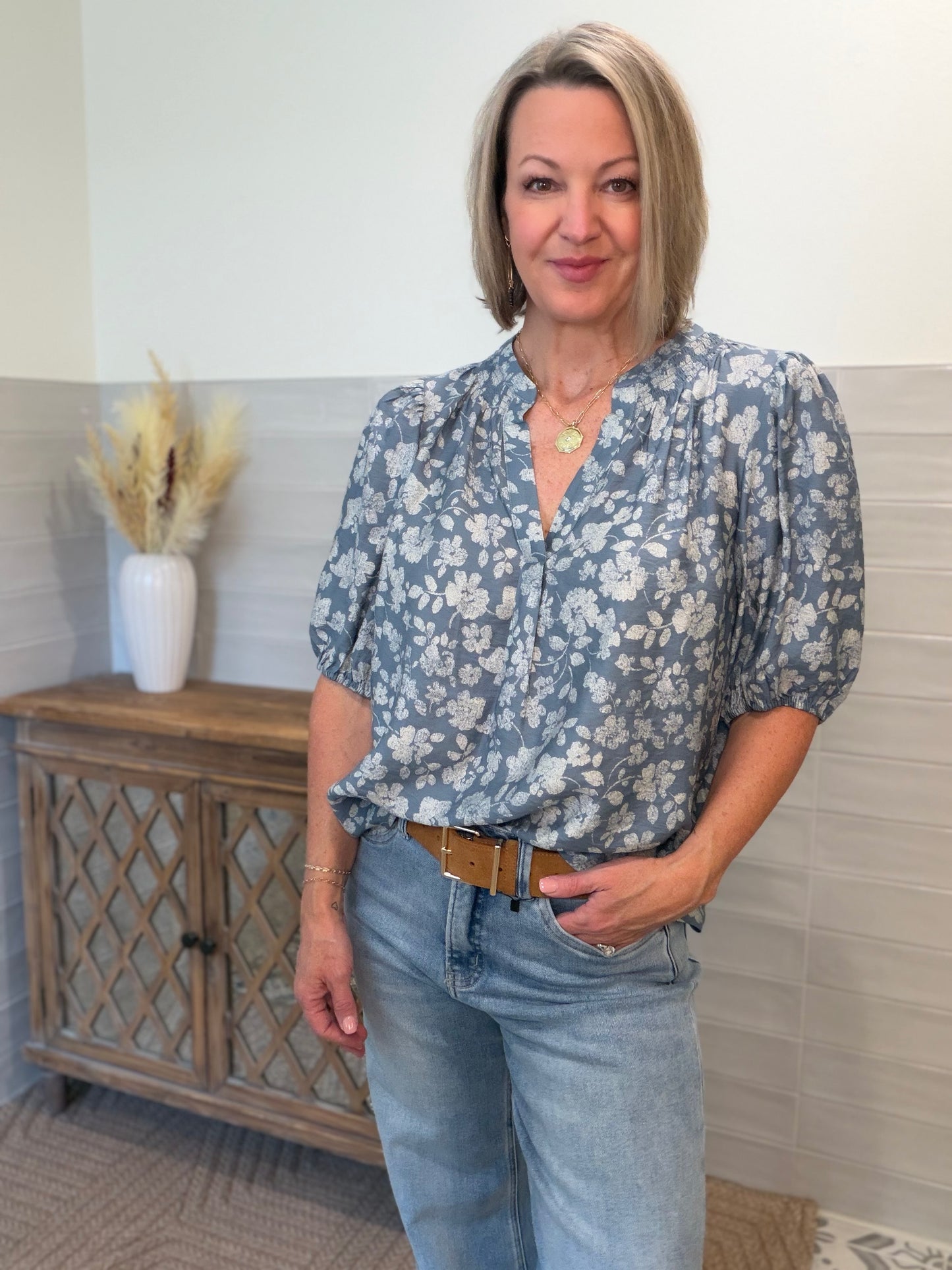 Smocked Blue Blouse