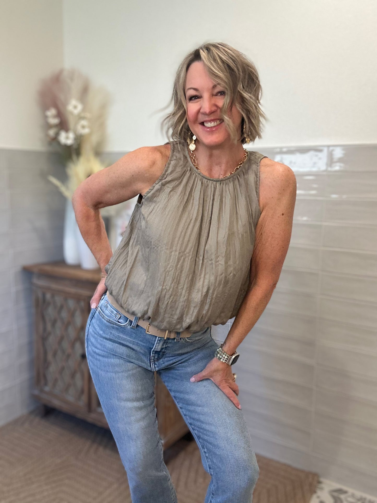 Dry Herb Gathered Blouse - Resstocked