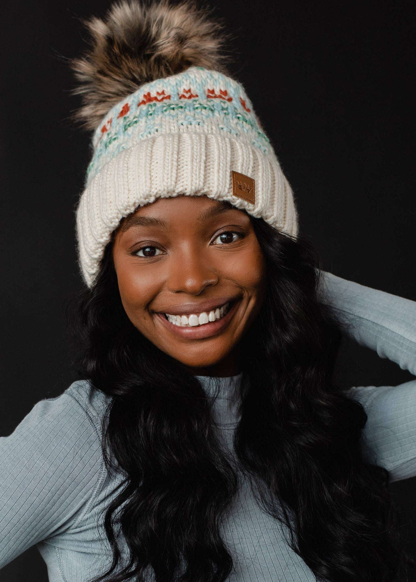 Ivory & Mint Pom Hat