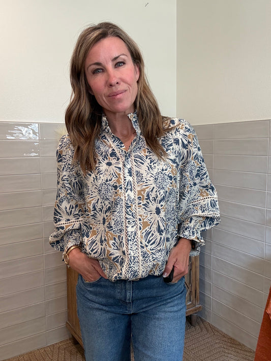 Denim Floral Lace Blouse