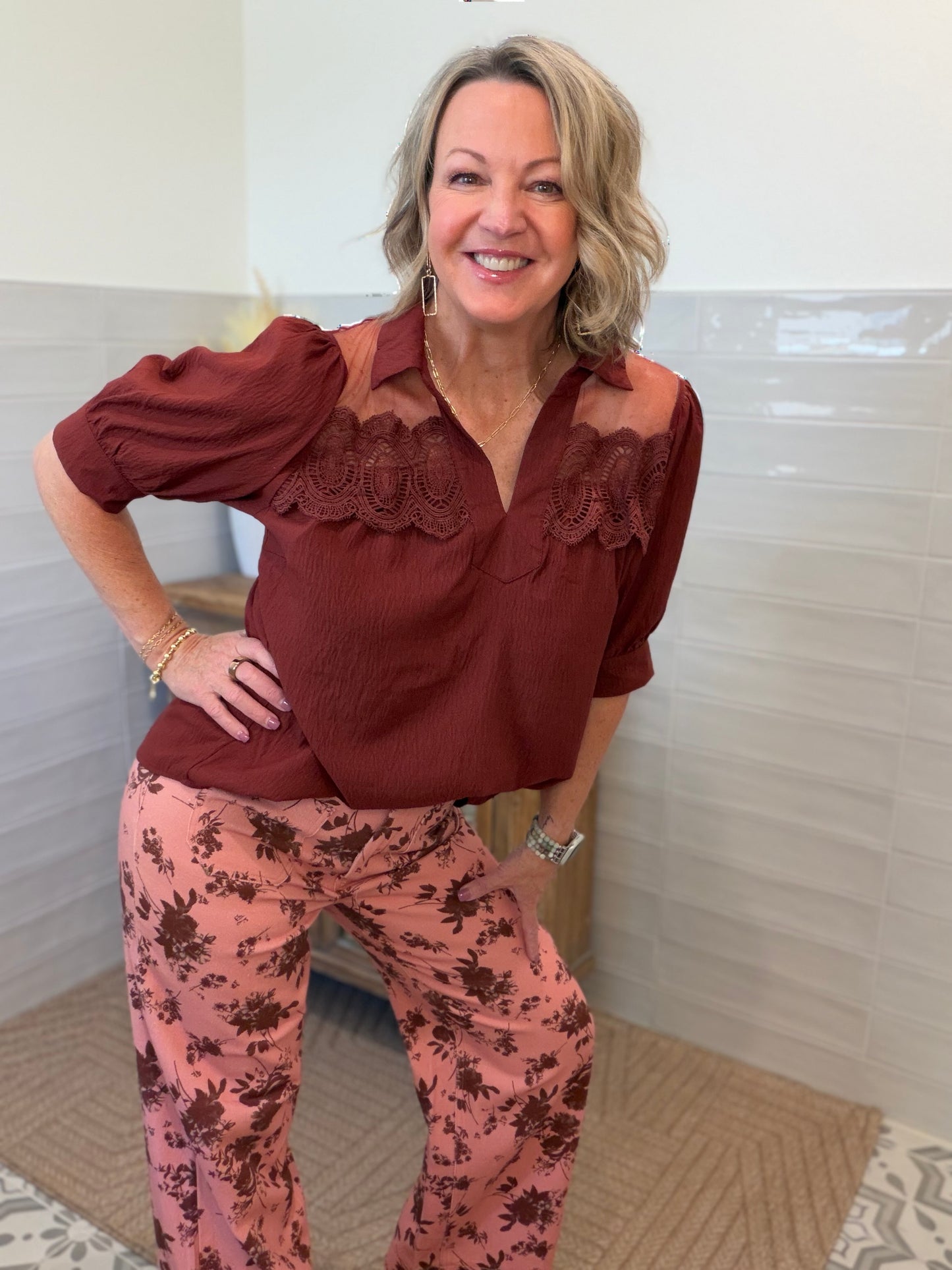 Burgundy Lace Blouse