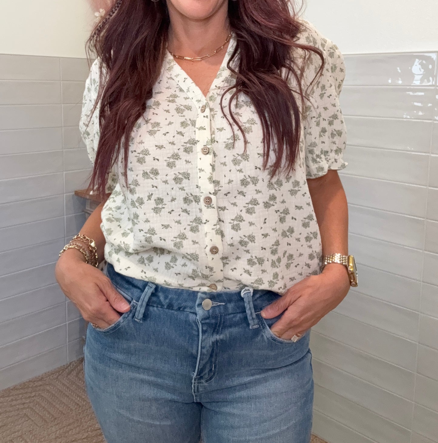 Ivory and Olive Blouse