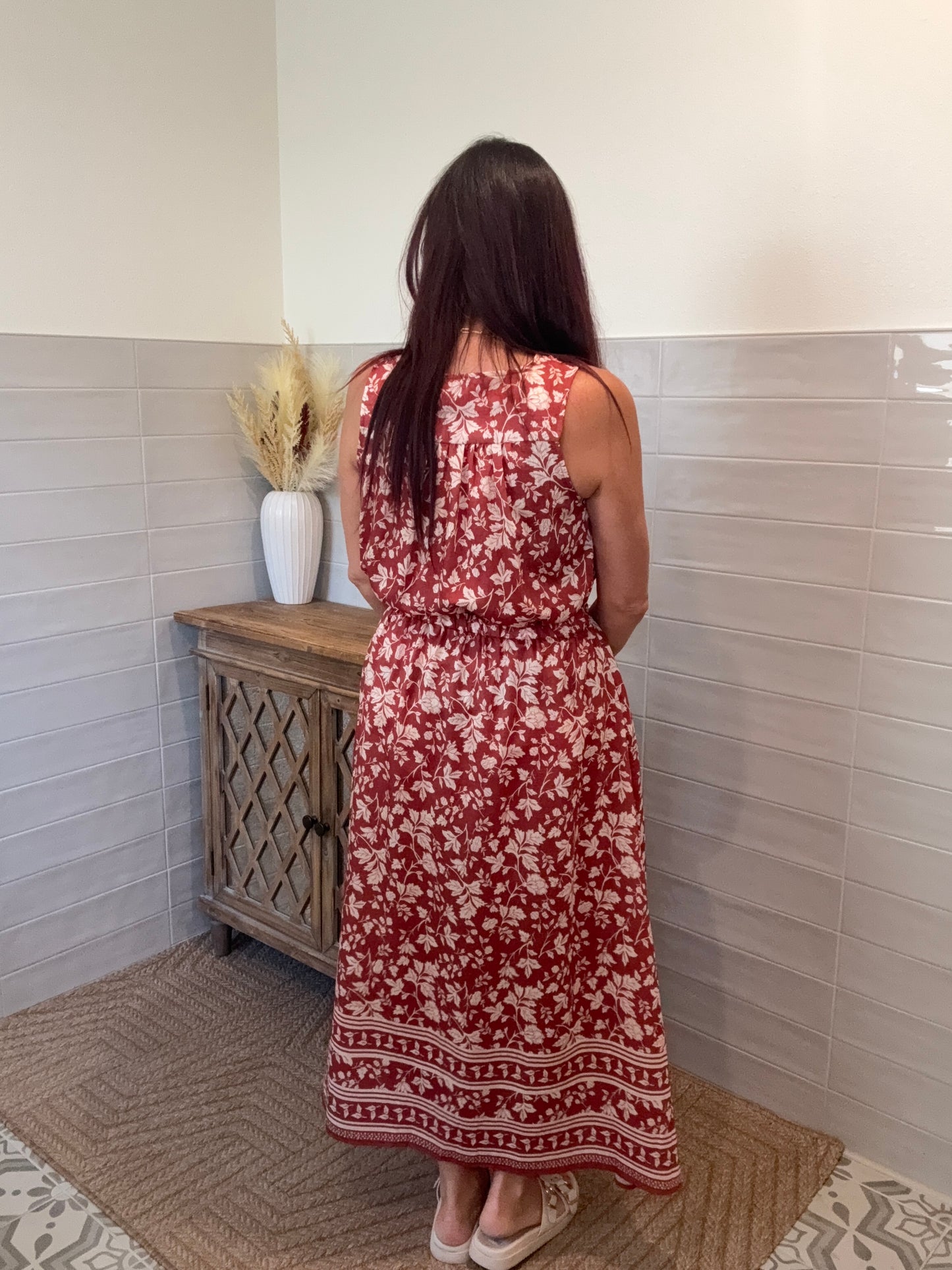 Red and Ivory Maxi Dress