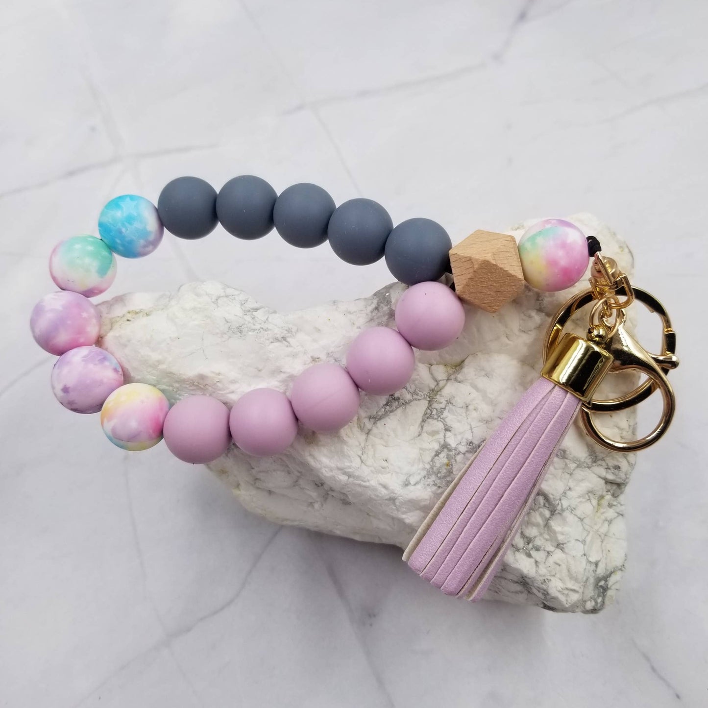 Tie Dye Silicone Bead Bangle Keychain - Several Styles
