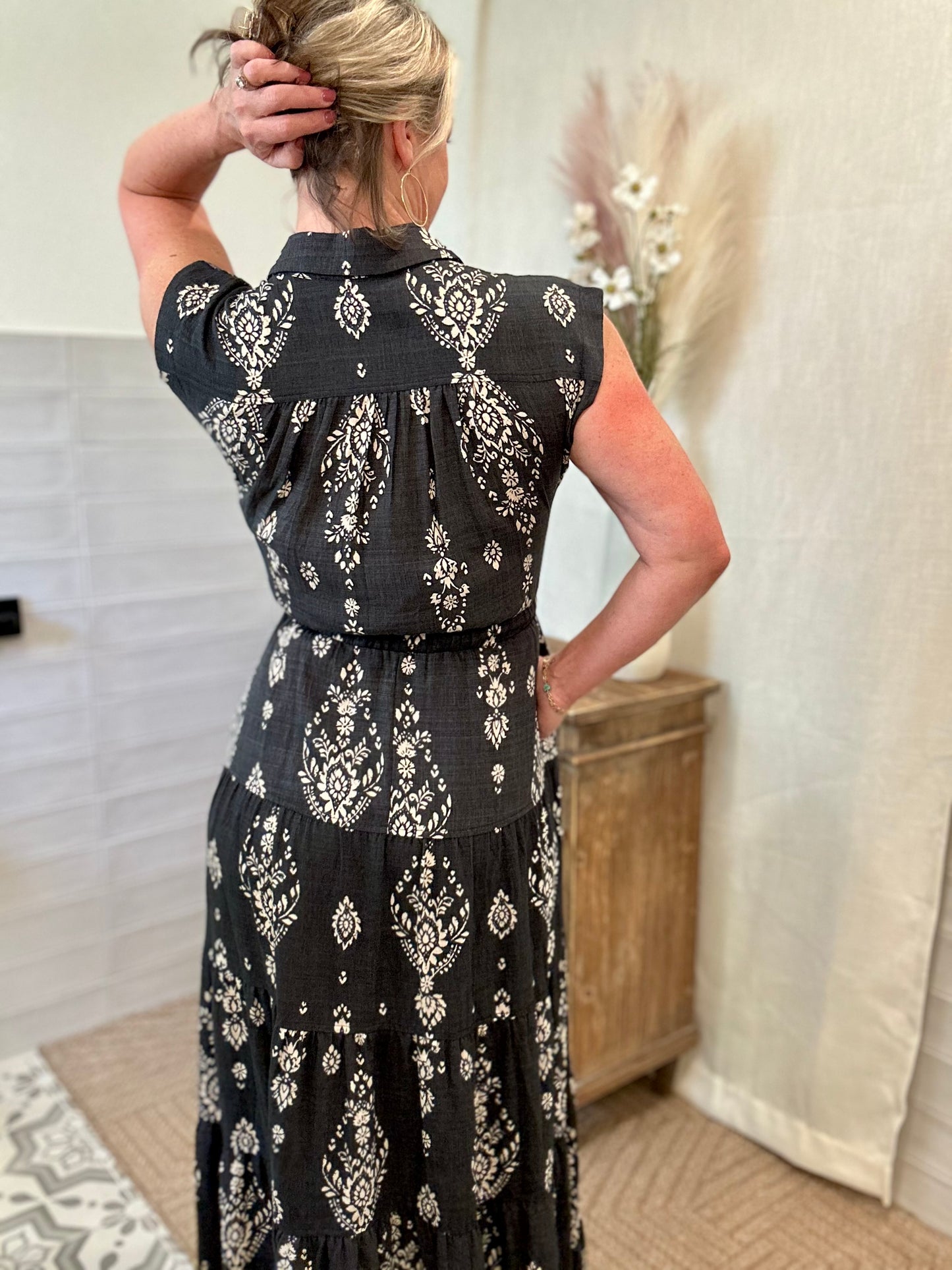 Soft Black Tiered Maxi Dress