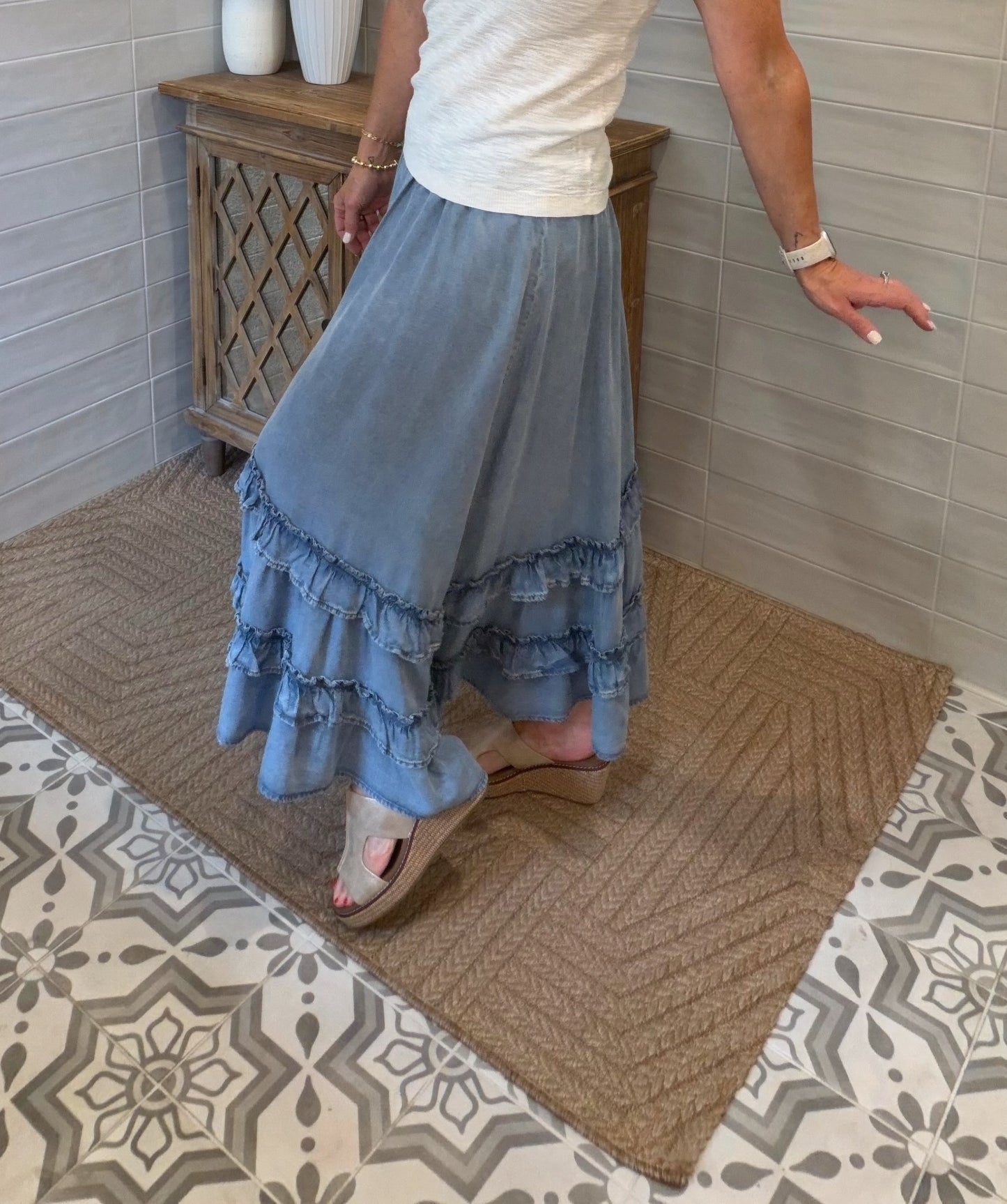 Asymmetrical Ruffle Midi Skirt