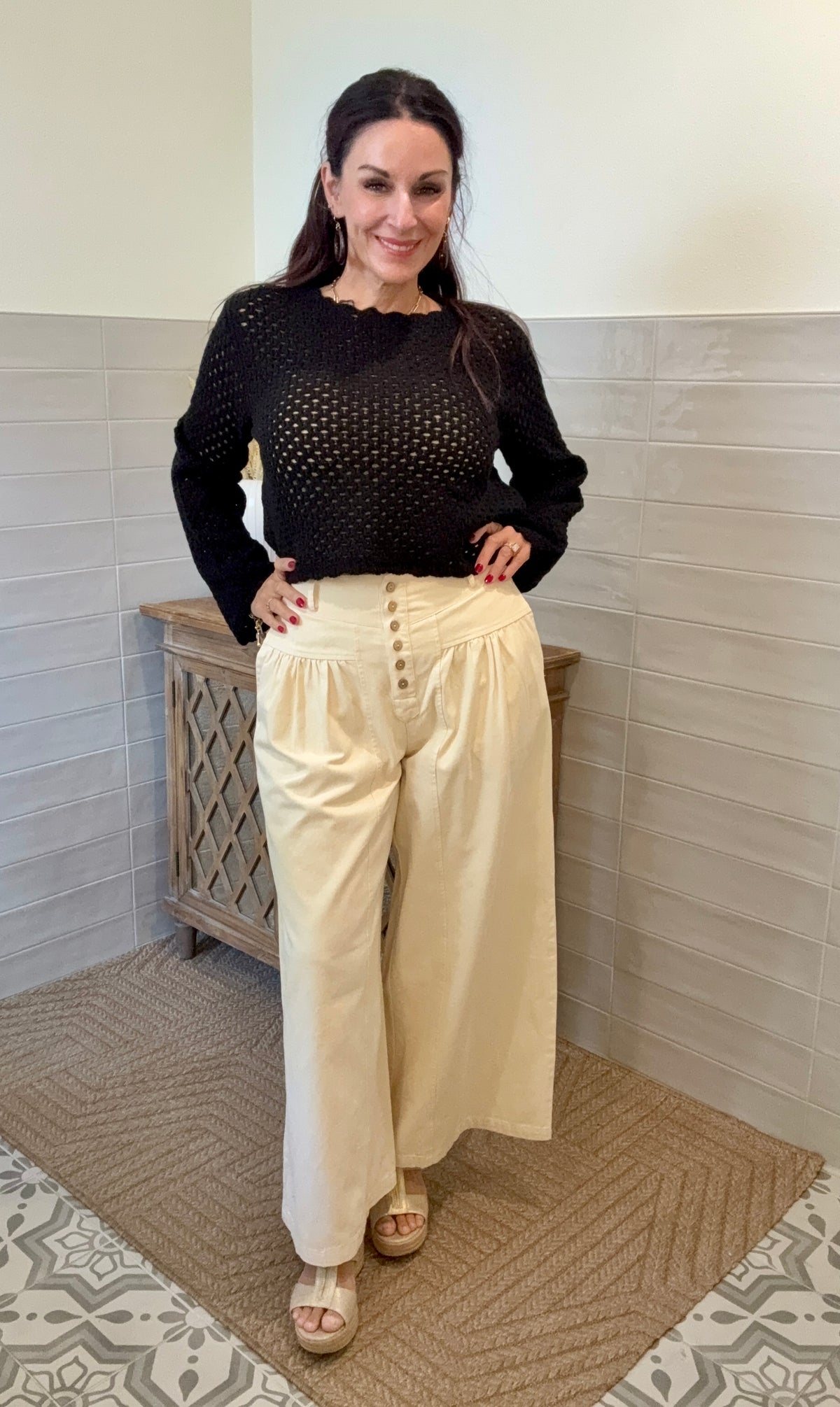 Ecru Wide Leg Crop Pants