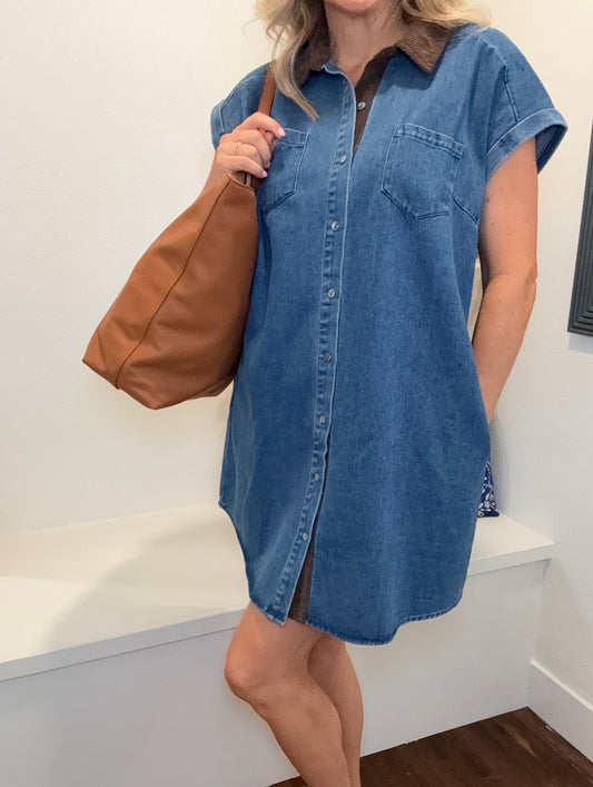 Contrast Collar Denim Dress