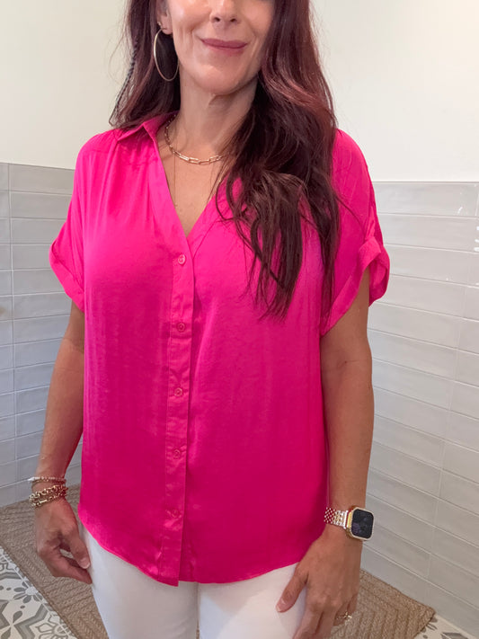 Hot Pink Short Sleeve Blouse