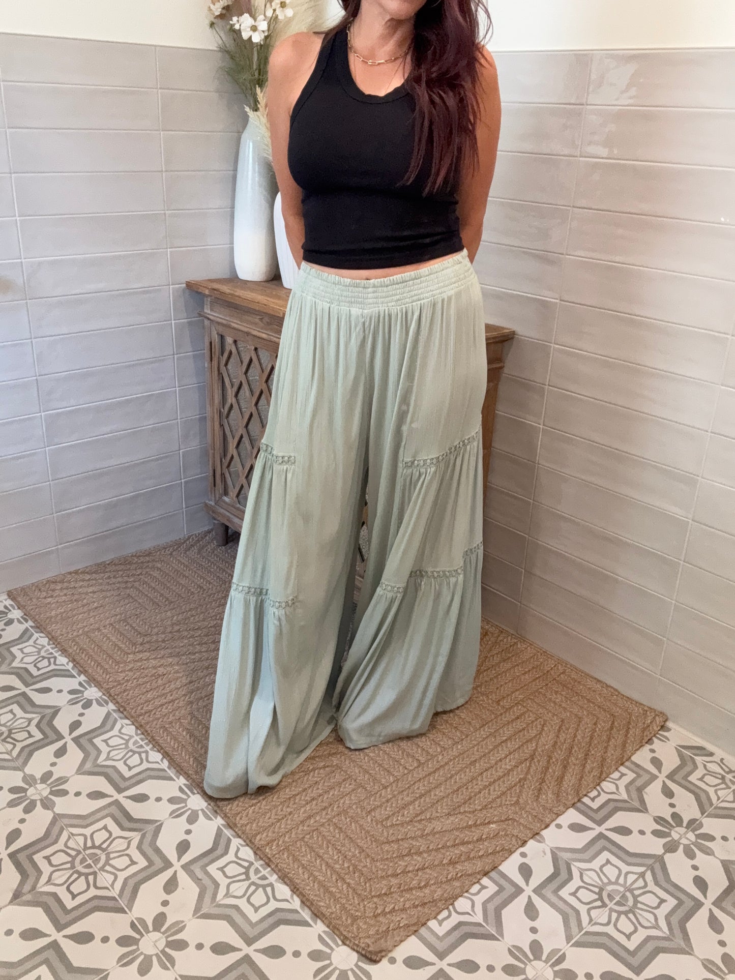 Sage Lace Wide Leg Pants