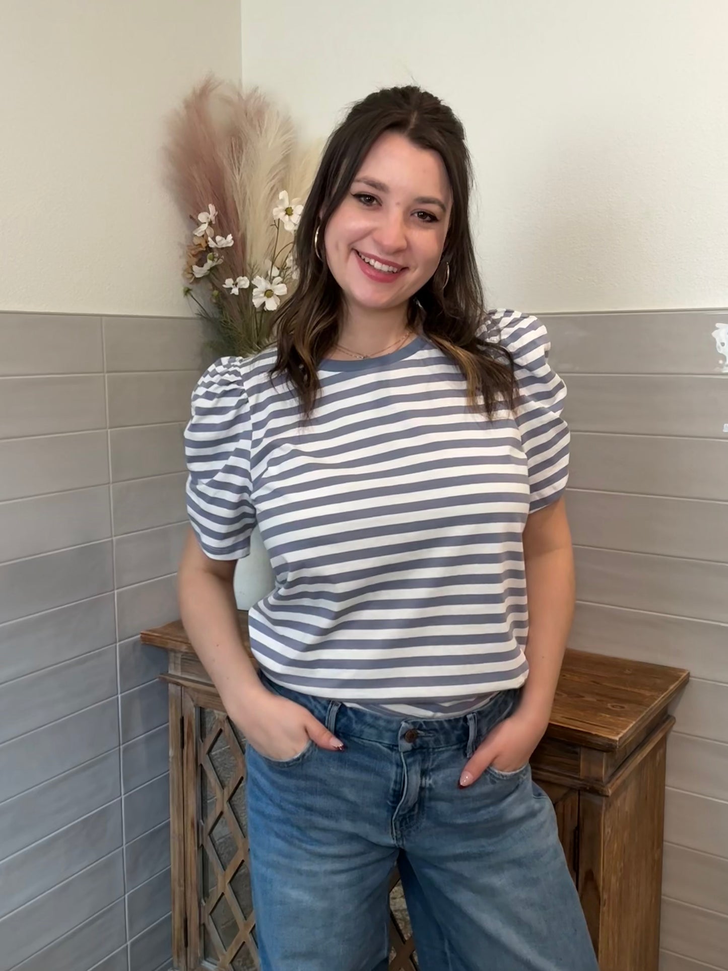 Slate Blue Striped Top