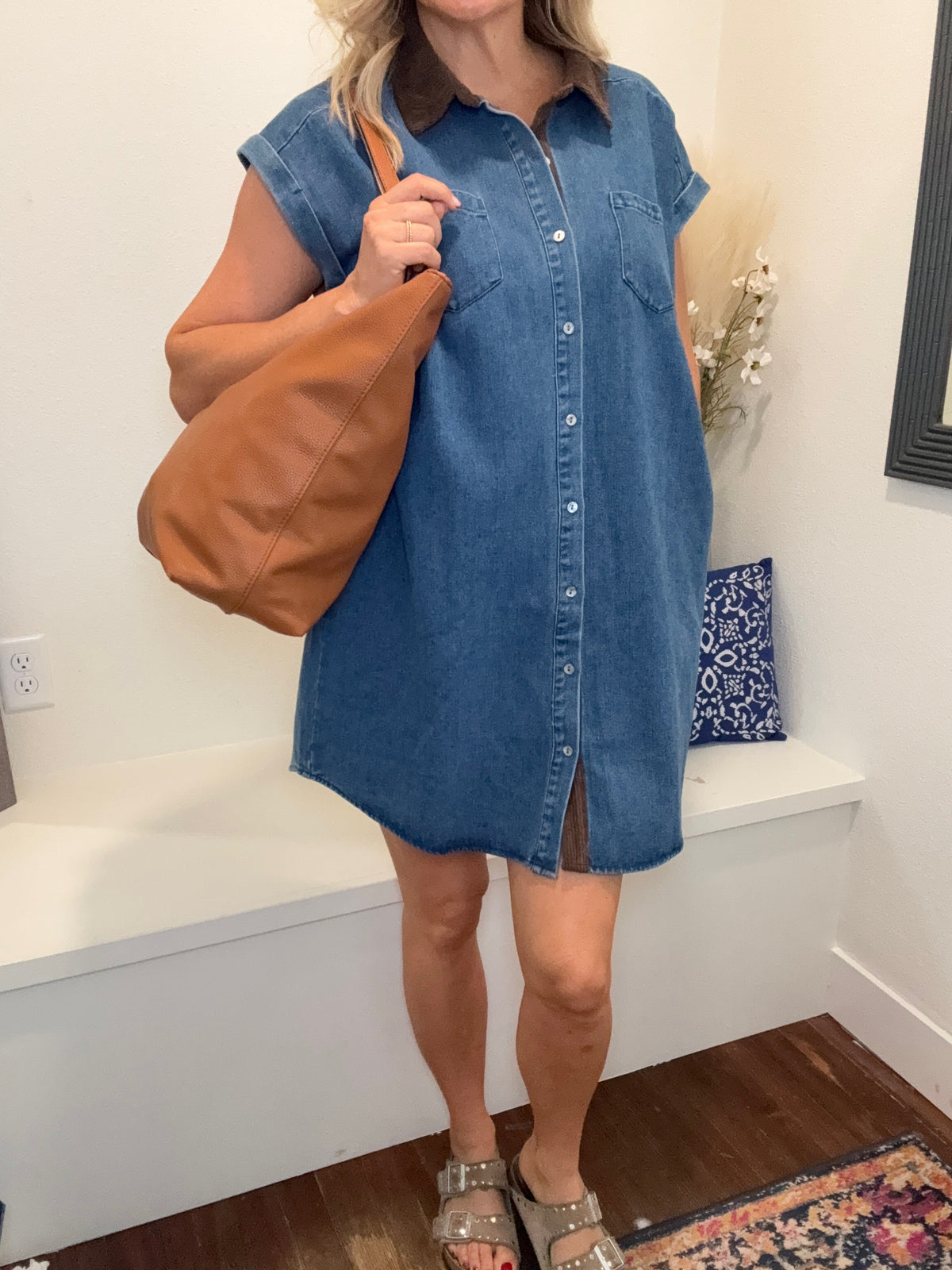 Contrast Collar Denim Dress
