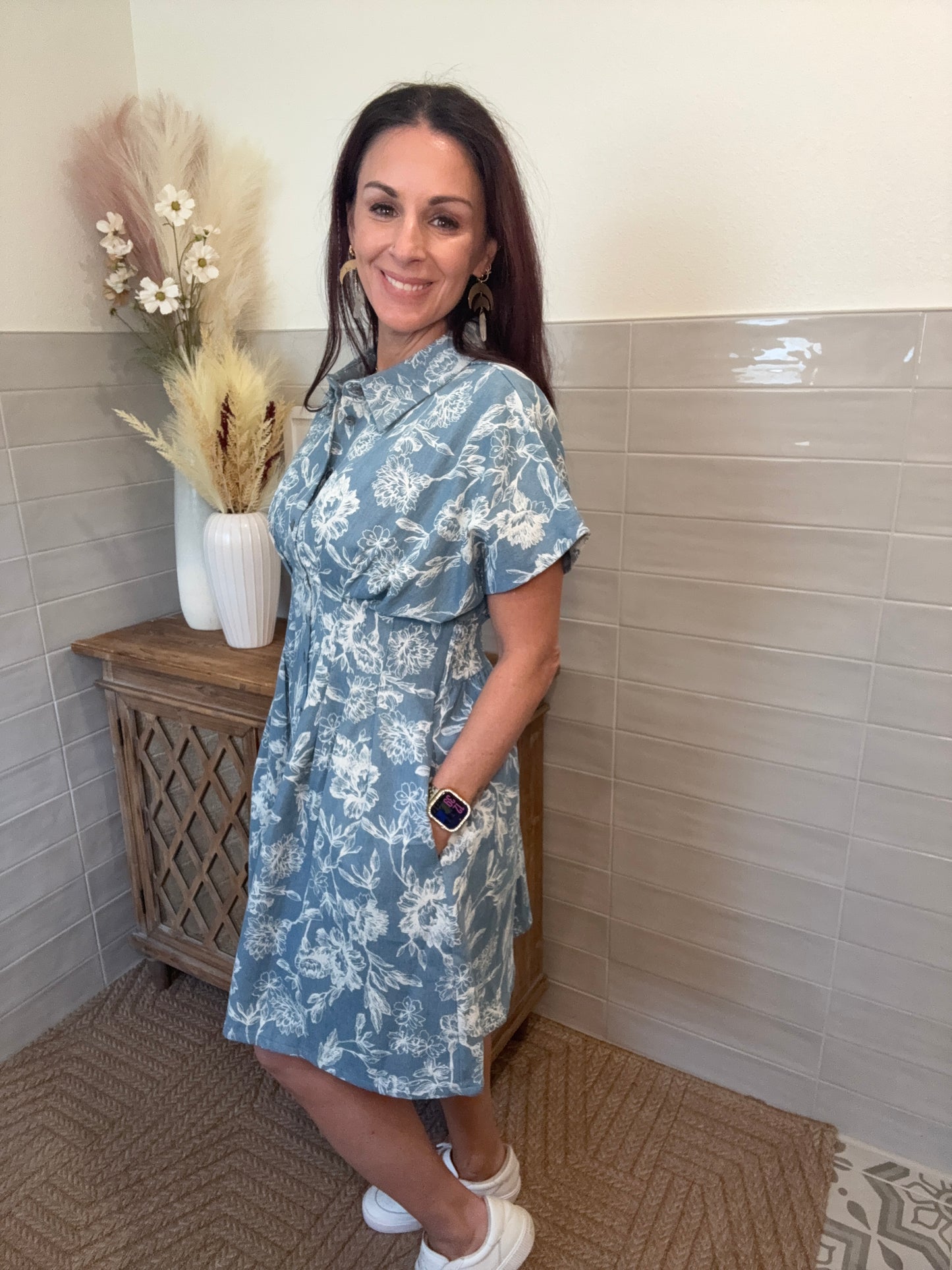 Chambray Flower Denim Dress