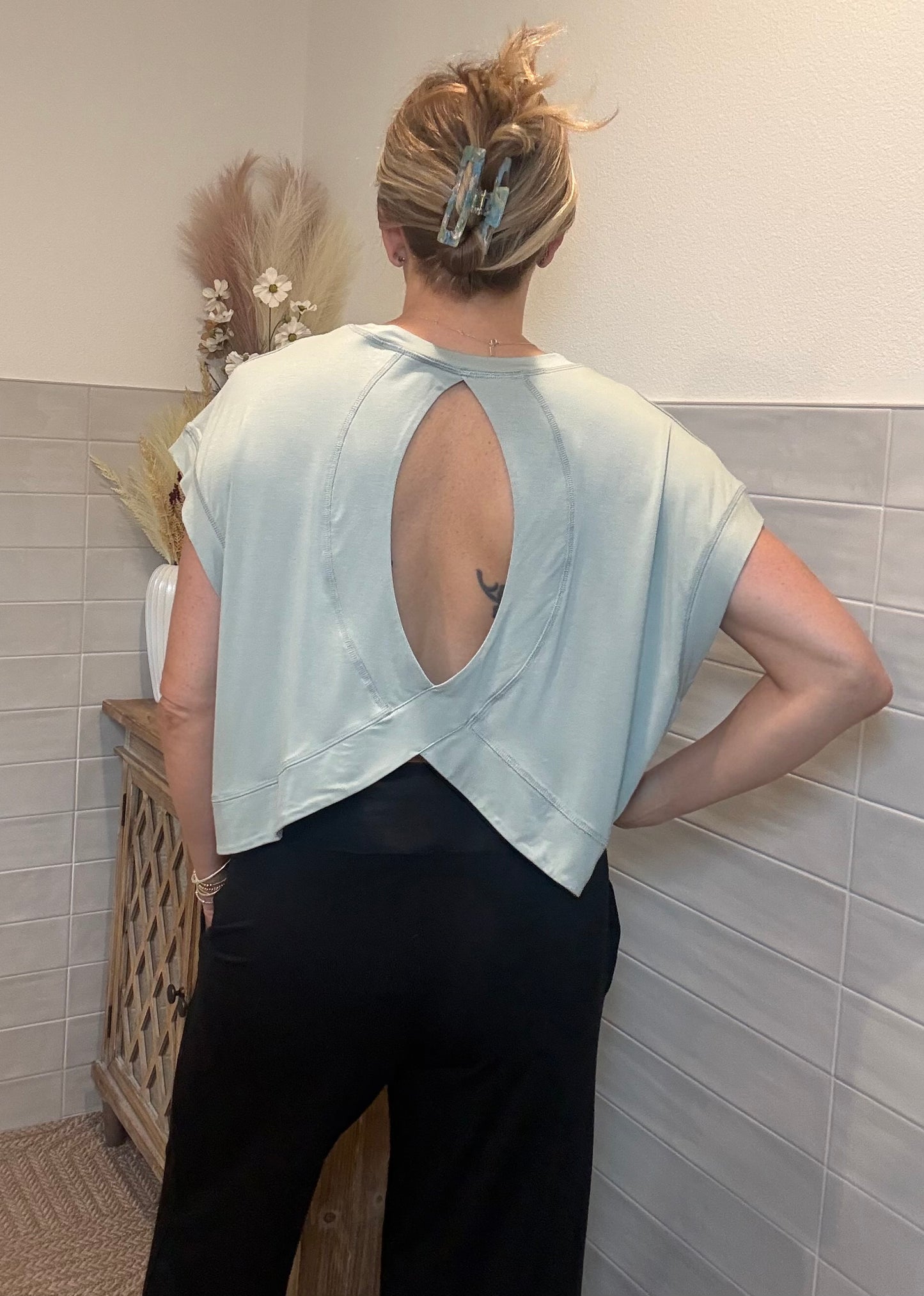 Viscose Open Back Top - Green