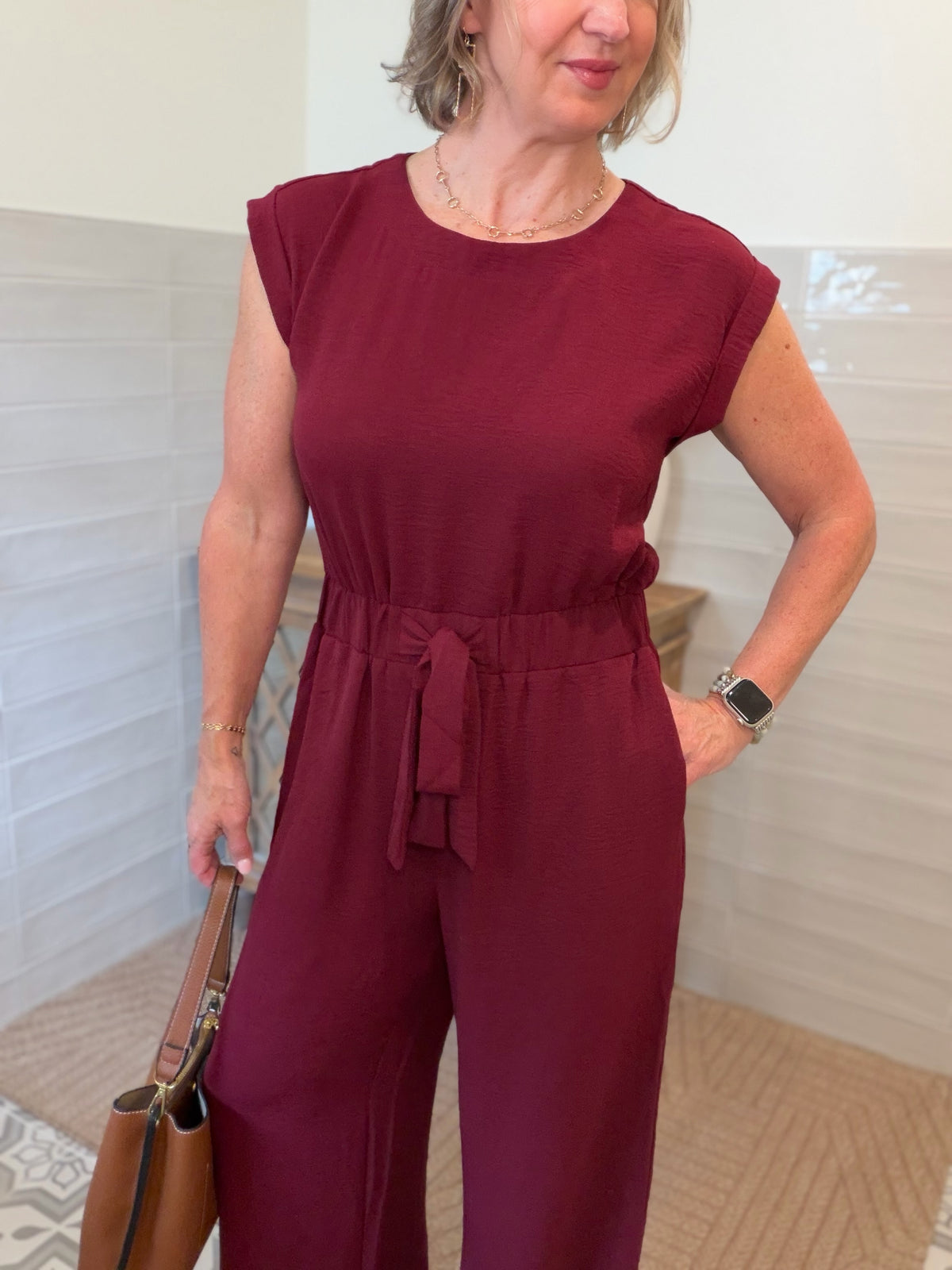 Sleeveless Jumpsuit - Wine