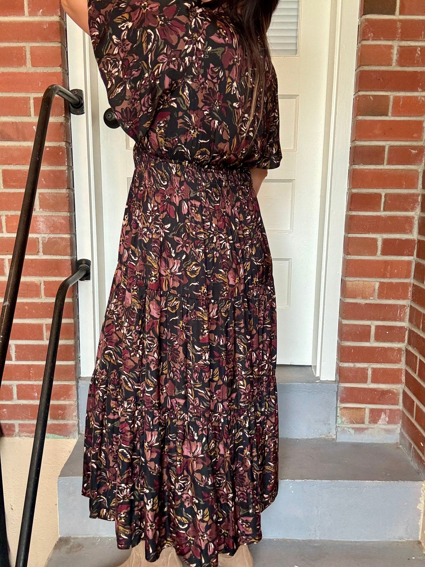 Pleated Print Maxi Dress