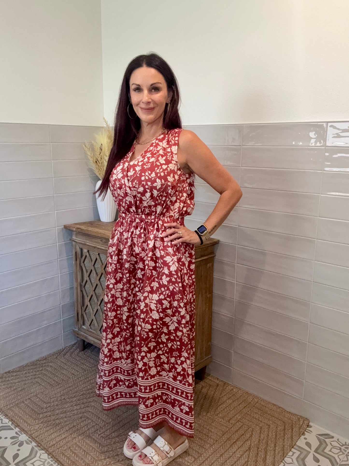 Red and Ivory Maxi Dress