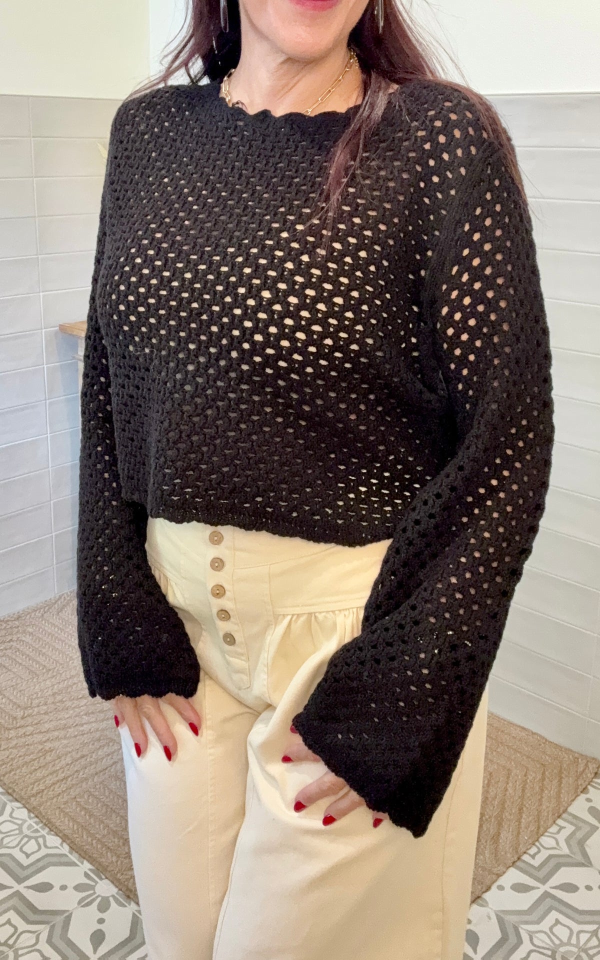 Black Crochet Knit Sweater