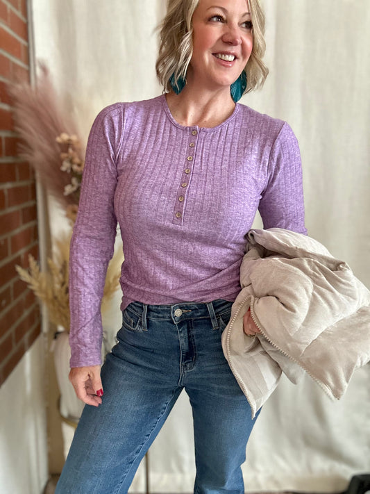 Violet Ribbed Long Sleeve Top