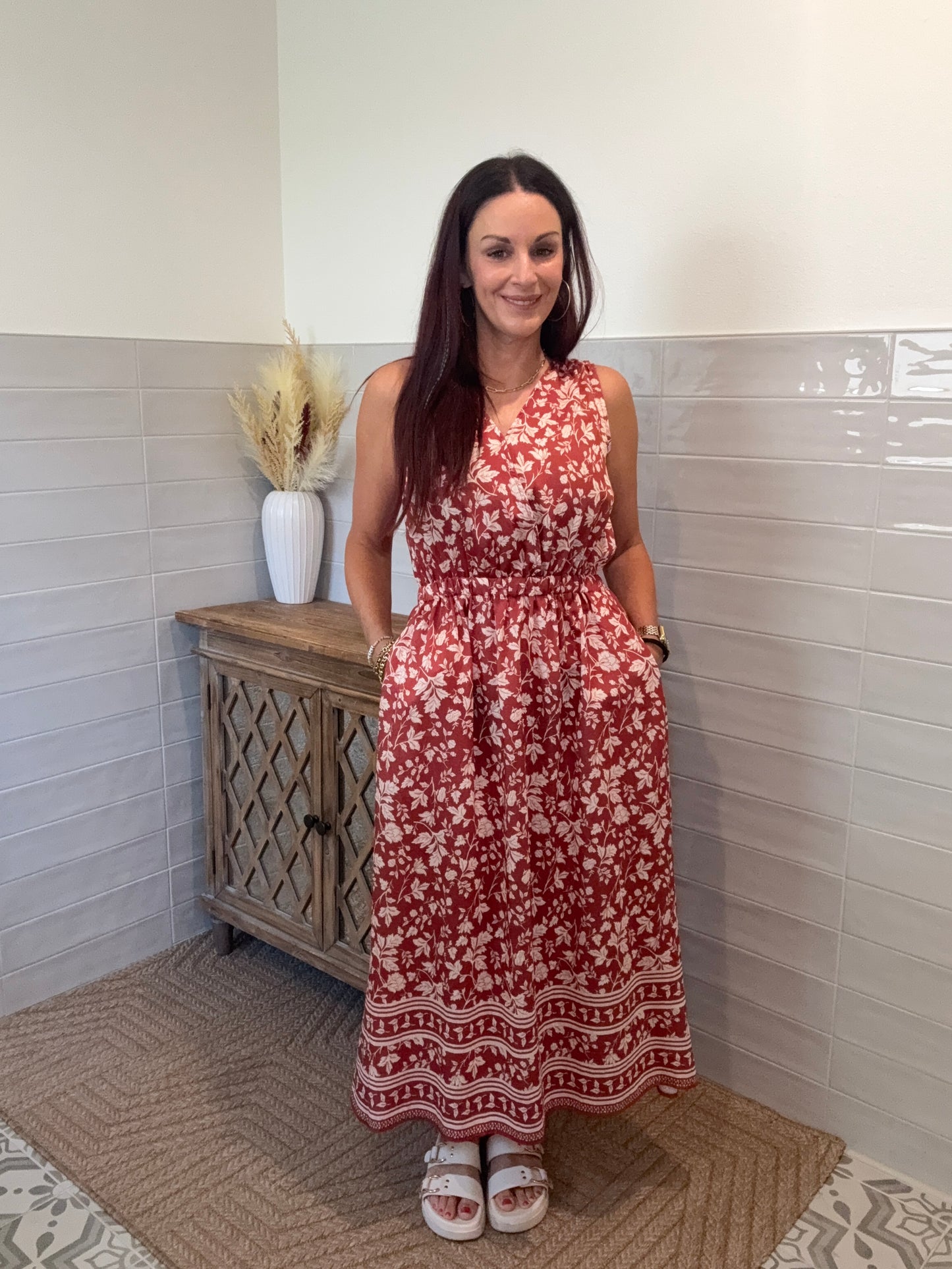 Red and Ivory Maxi Dress