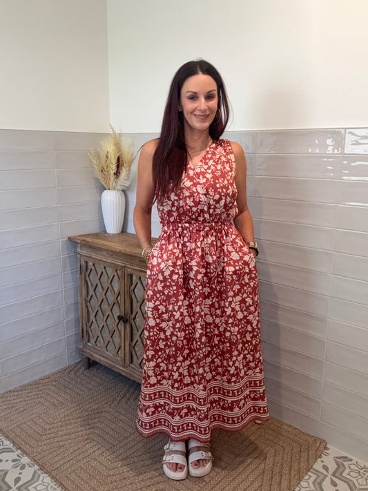 Red and Ivory Maxi Dress