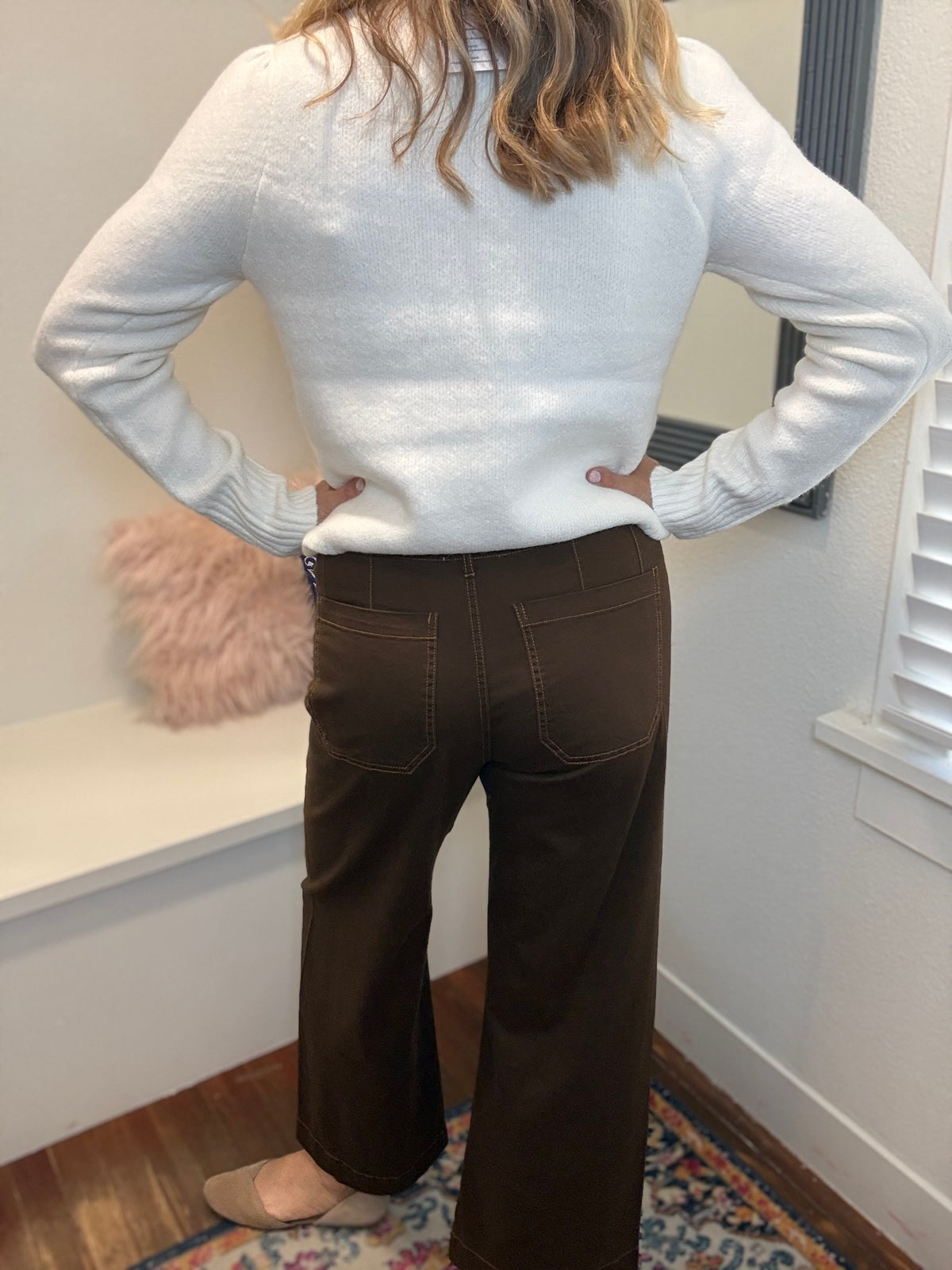 Washed Stretch Pants - Brown