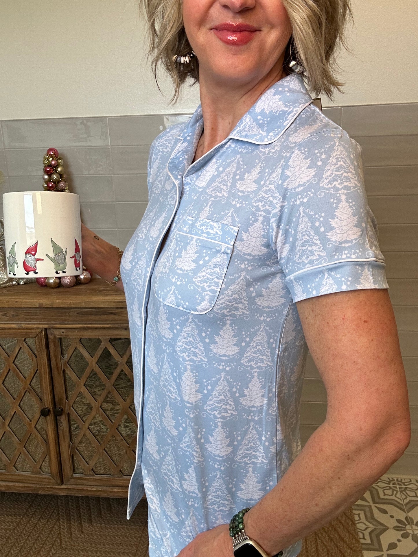 Winter Dreams Short Sleeve Button Up Sleep Shirt