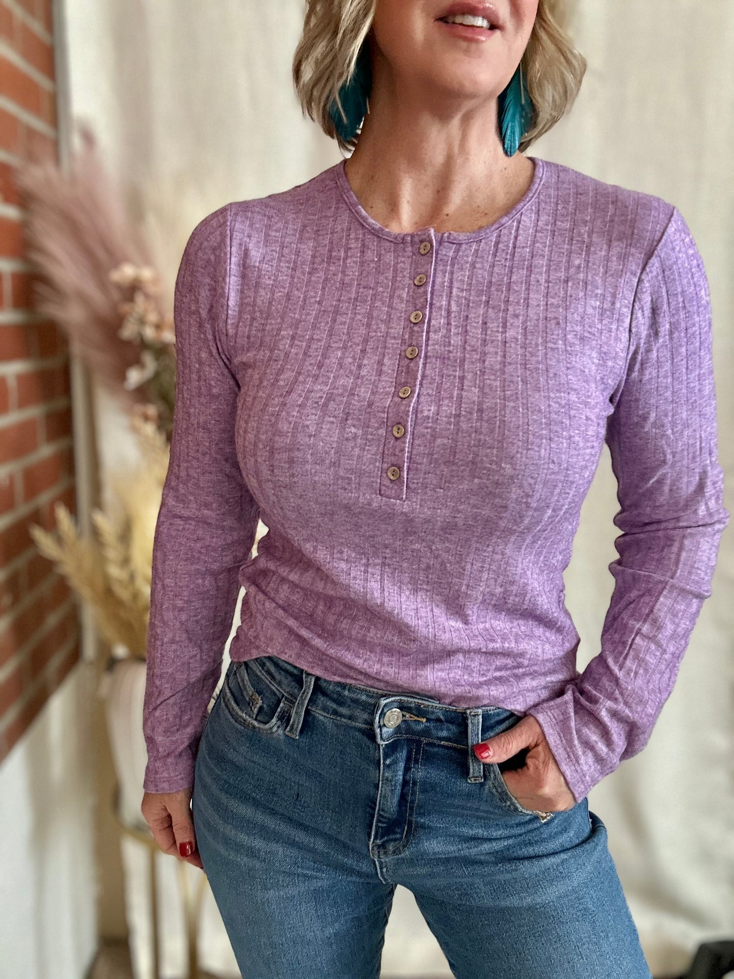 Violet Ribbed Long Sleeve Top