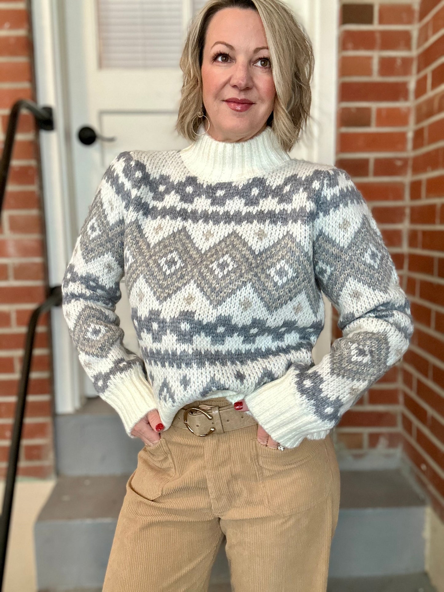 Fair Isle Mock Neck Sweater