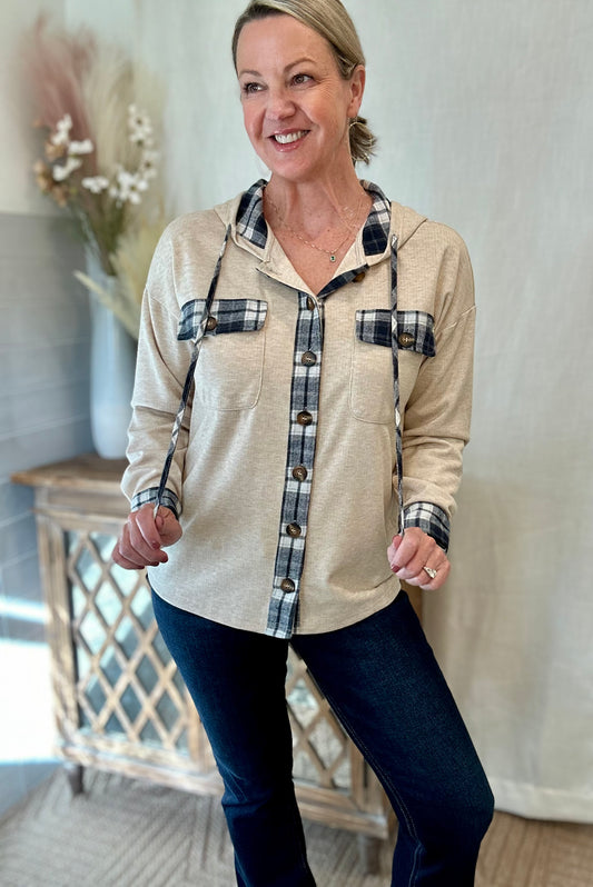 Taupe Plaid Hooded Jacket