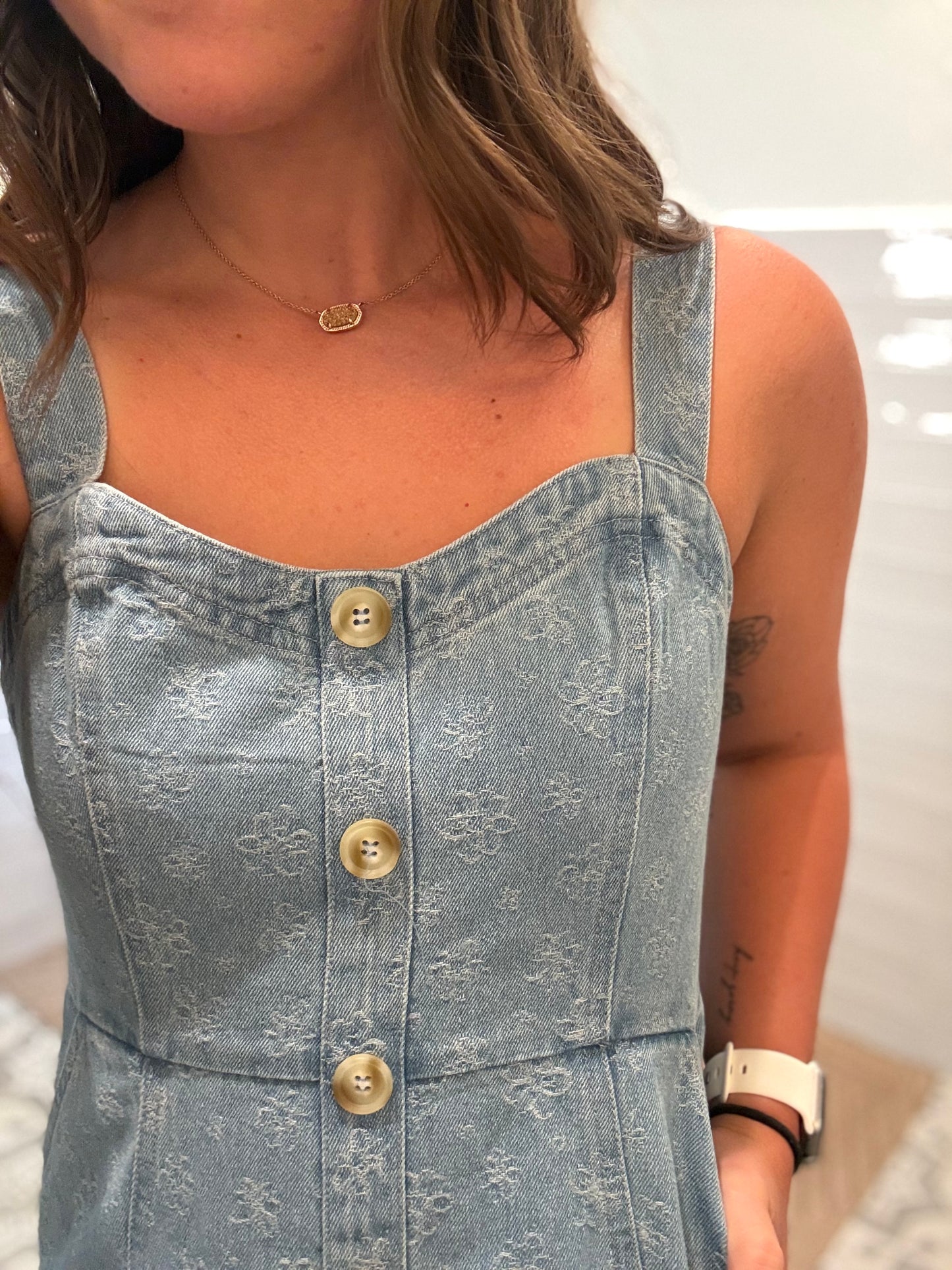 Floral Denim Sweetheart Midi Dress