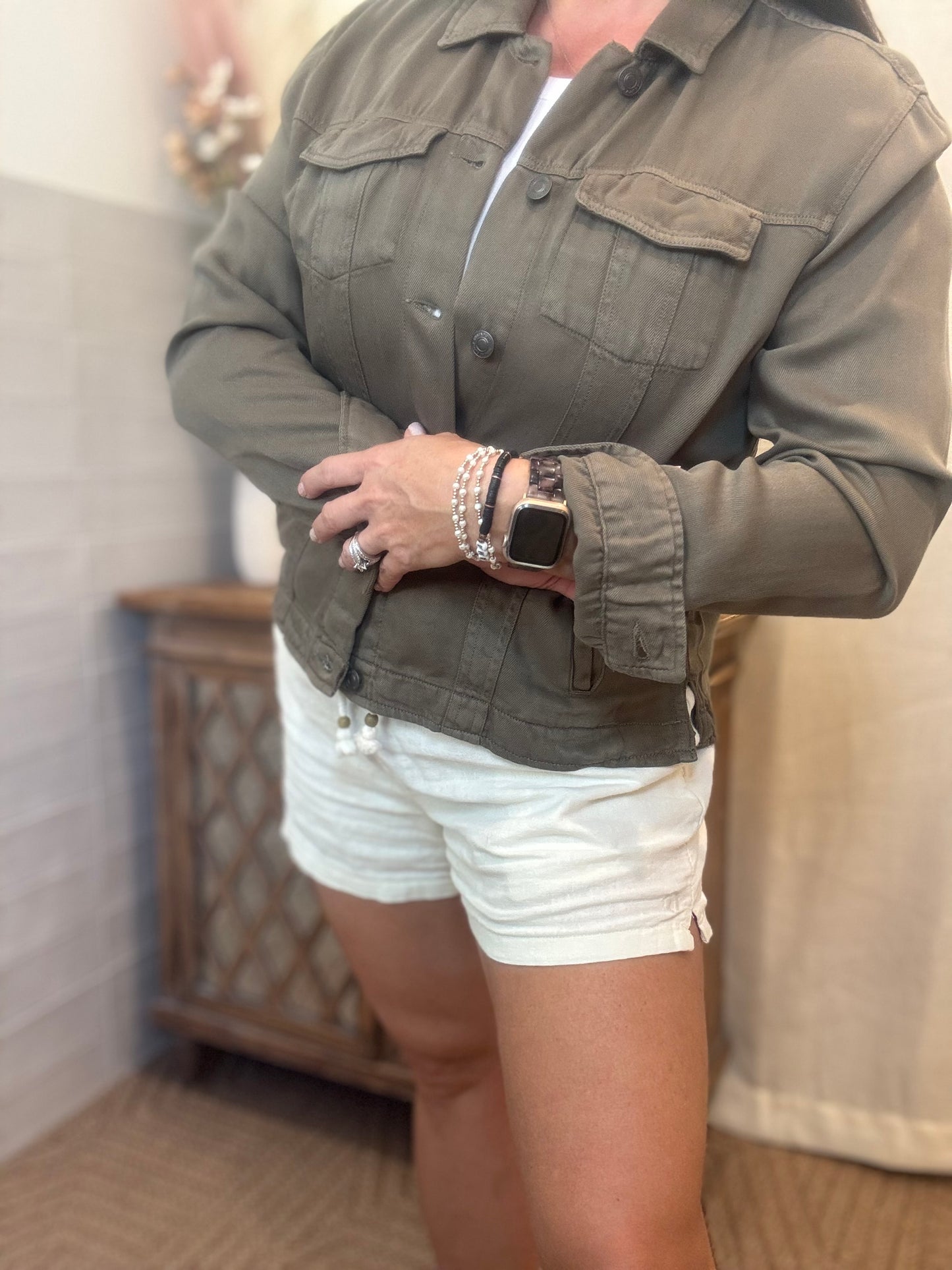 Jackie Denim Jacket - Dusty Olive