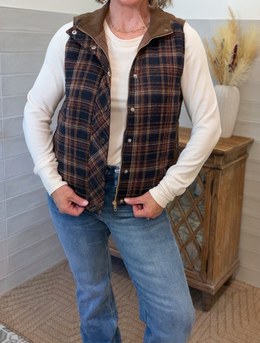 Navy Plaid Puffer Vest