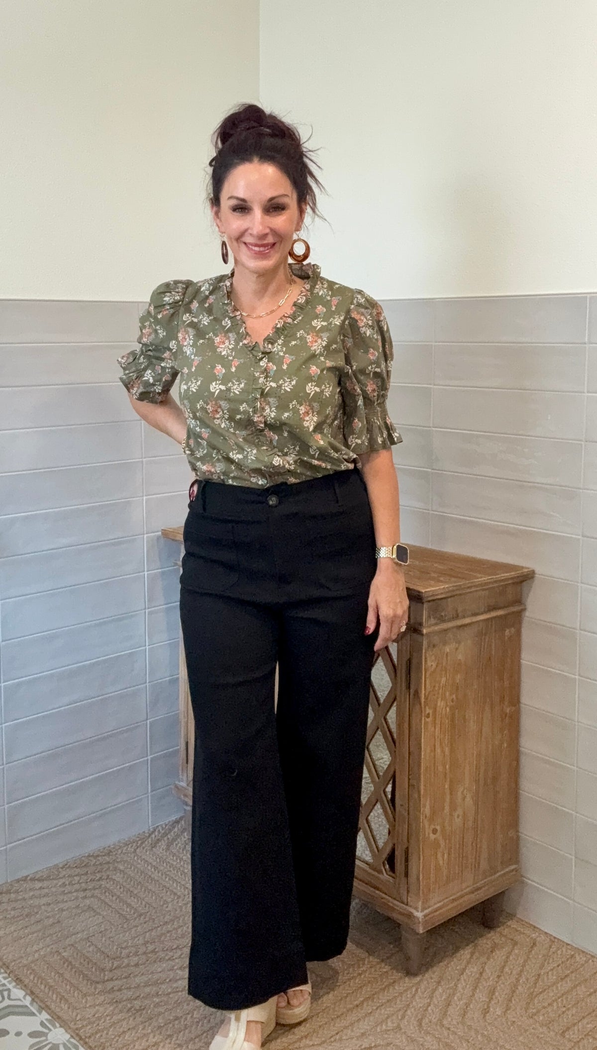 Olive Ruffle Blouse