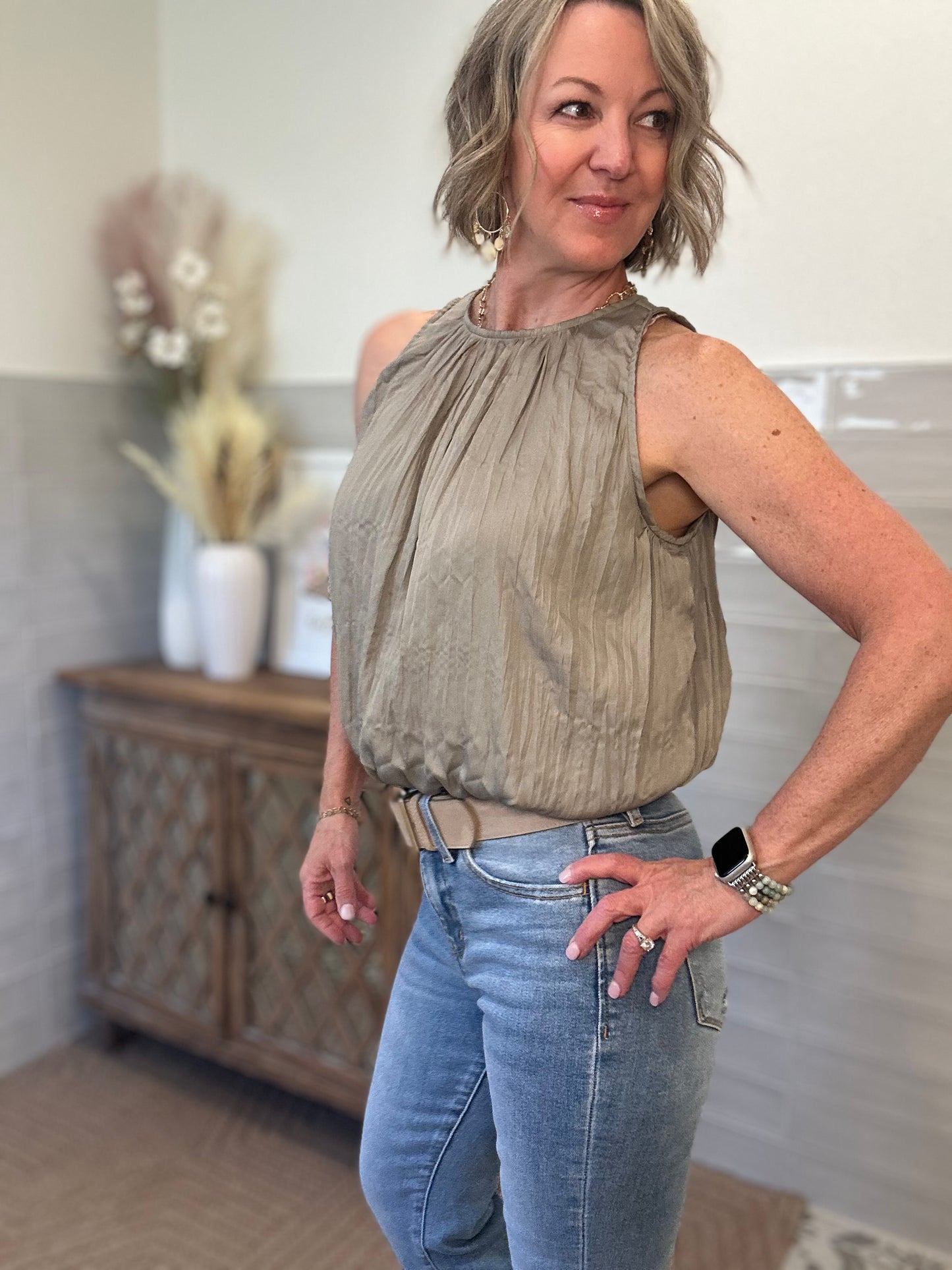Dry Herb Gathered Blouse - Resstocked